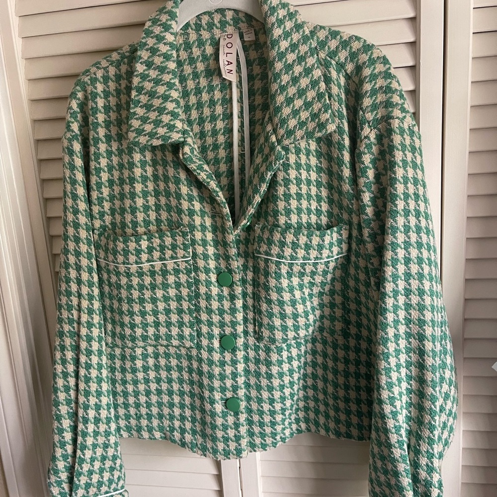 Anthropologie Dolan Green and Off White Houndstooth Jacket
